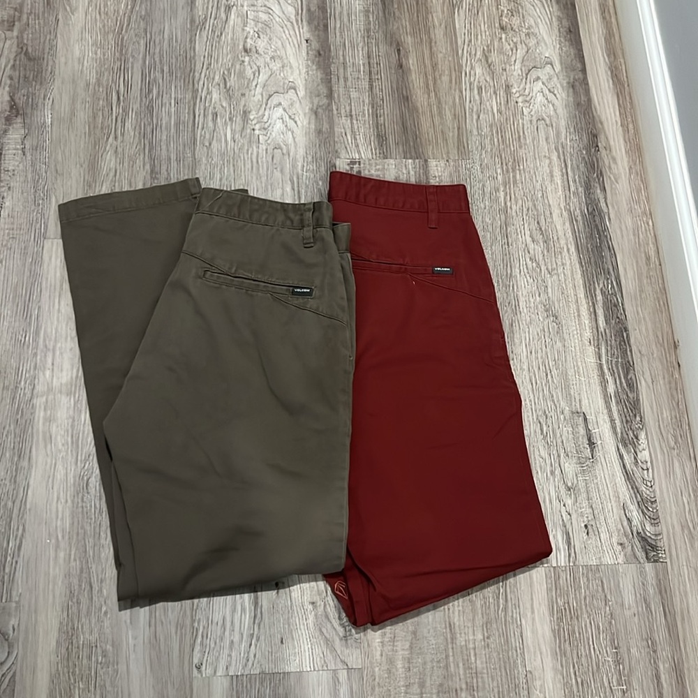 Volcom women’s  Dark Olive and burgundy Chinos